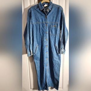 Vintage Vivaldi light wash blue denim maxi dress coat women's Small